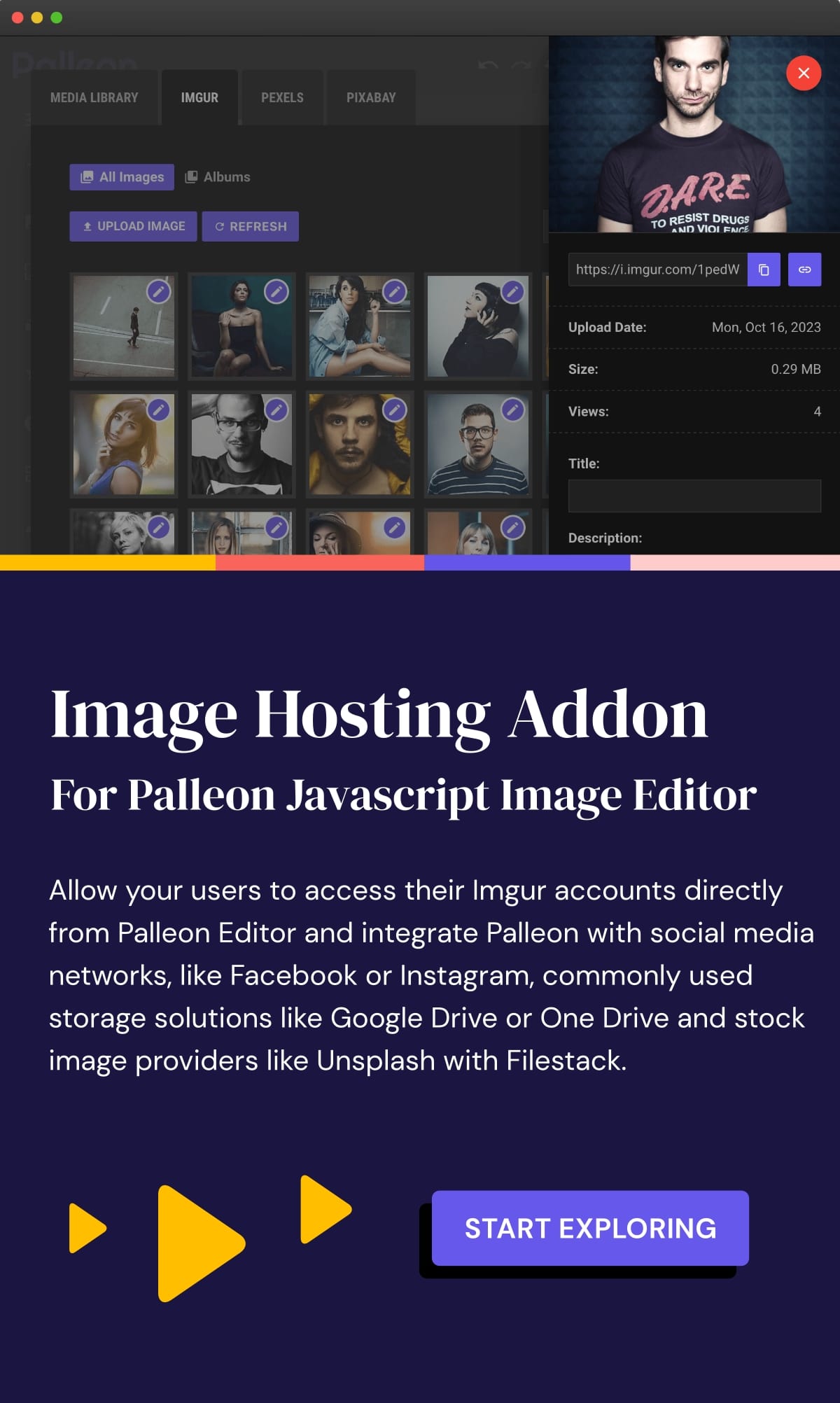 Image hosting addon for Palleon javascript image editor